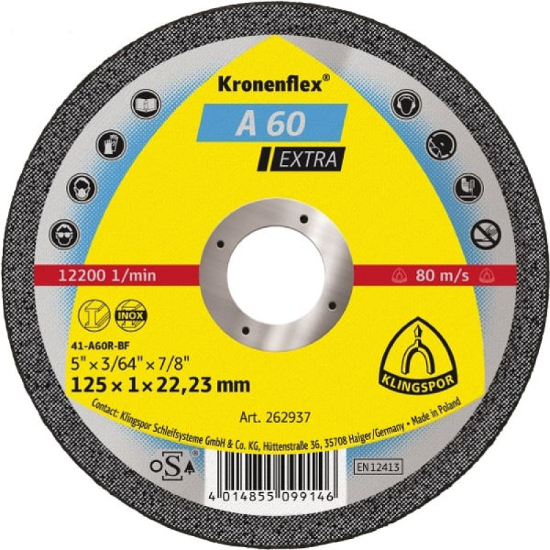 A60 EXTRA REZNA PLOČA ZA INOX I METAL 125x1x22.23 (cena/komad) A60 EXTRA REZNA PLOČA ZA INOX I METAL 125x1x22.23 (cena/komad)