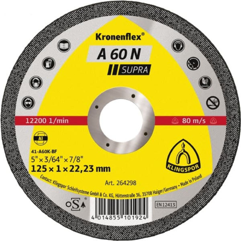 A 60 N SUPRA REZNA PLOČA ZA ALUMINIJUM 125x1x22.23 (cena/komad) A 60 N SUPRA REZNA PLOČA ZA ALUMINIJUM 125x1x22.23 (cena/komad)